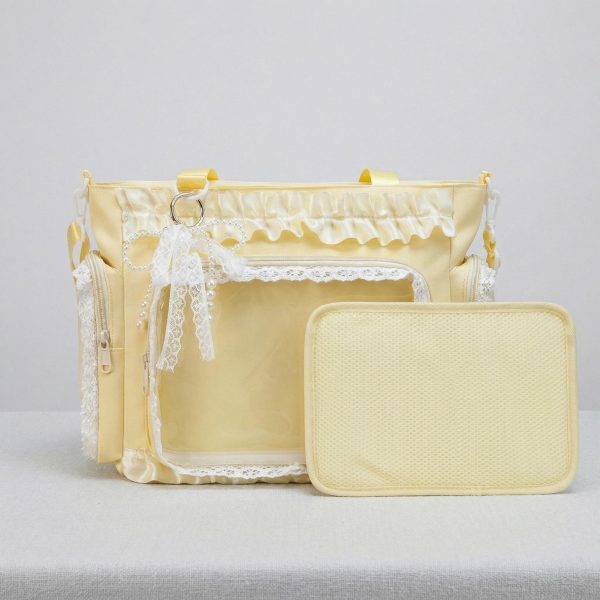 Large Yellow Kawaii Y2K Ita Backpack with Clear Window for Pin Display — ita backpack detail view