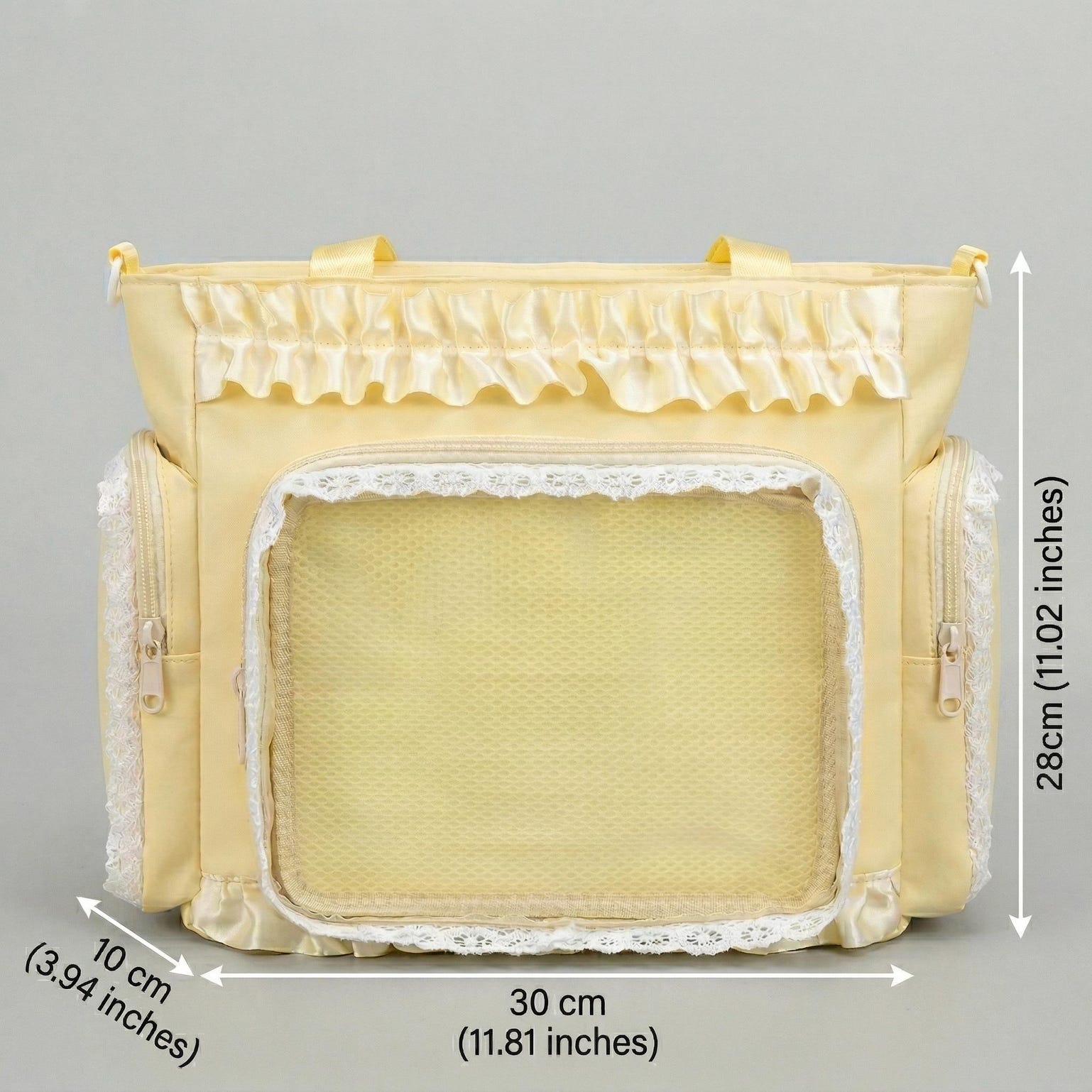 Large Yellow Kawaii Y2K Ita Backpack with Clear Window for Pin Display Large Yellow Kawaii Y2K Ita Backpack with Clear Window for Pin Display — ita backpack detail view