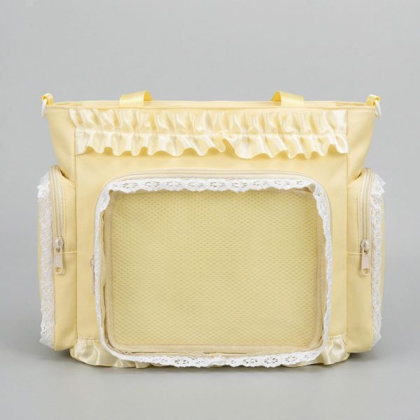 Large Yellow Kawaii Y2K Ita Backpack with Clear Window for Pin Display — ita backpack detail view