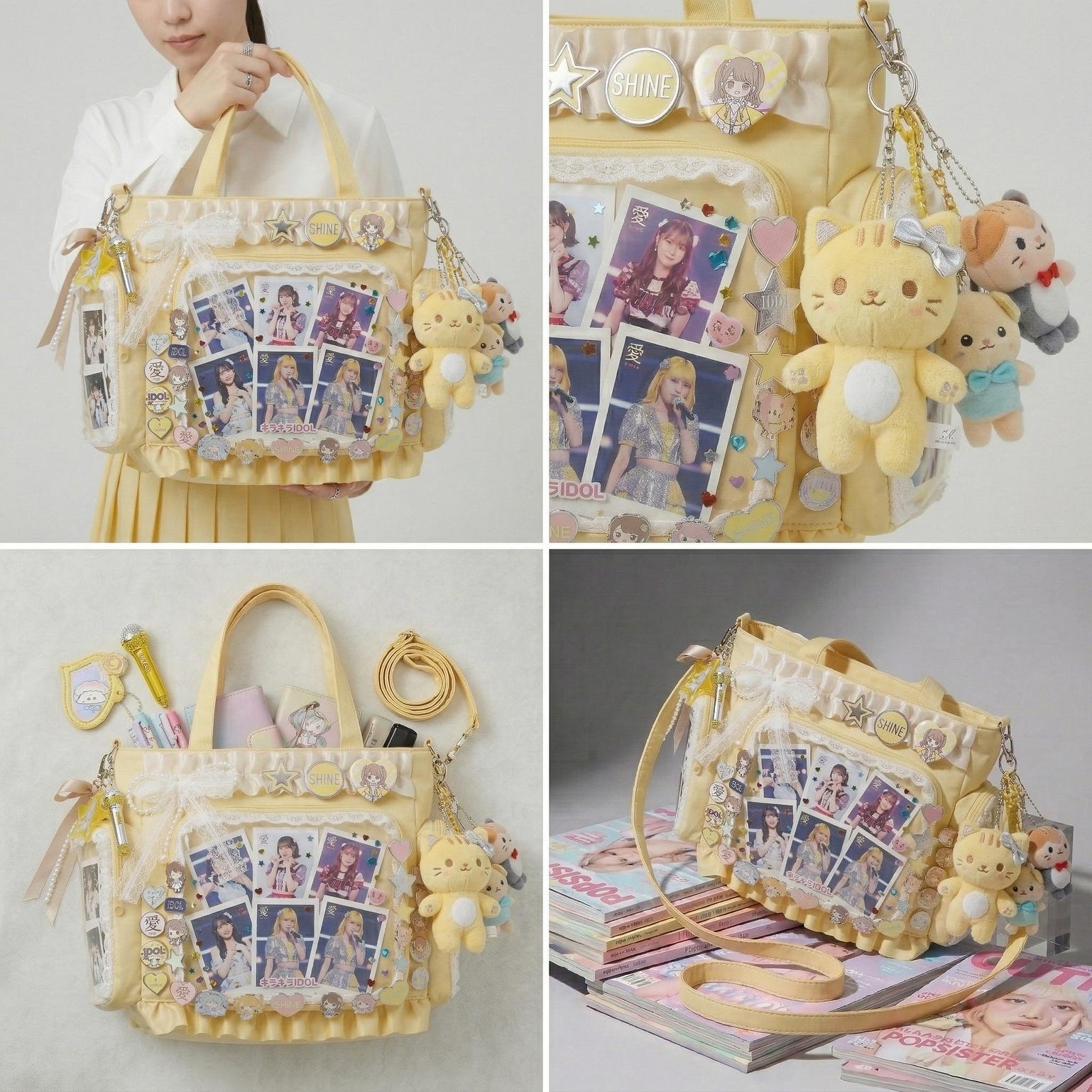 Large Yellow Kawaii Y2K Ita Backpack with Clear Window for Pin Display Large Yellow Kawaii Y2K Ita Backpack with Clear Window for Pin Display — ita backpack detail view