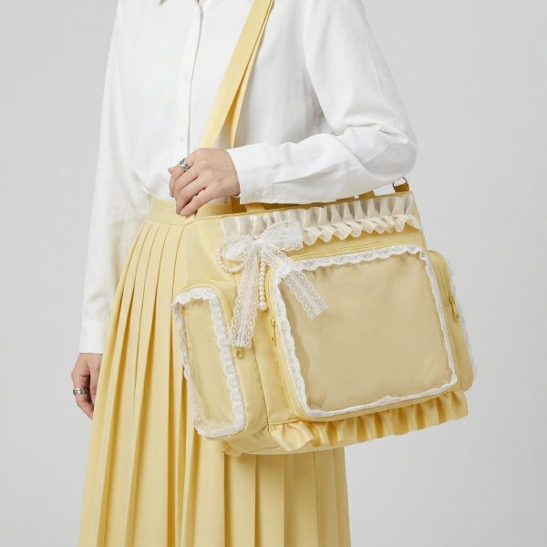 Large Yellow Kawaii Y2K Ita Backpack with Clear Window for Pin Display — ita backpack detail view