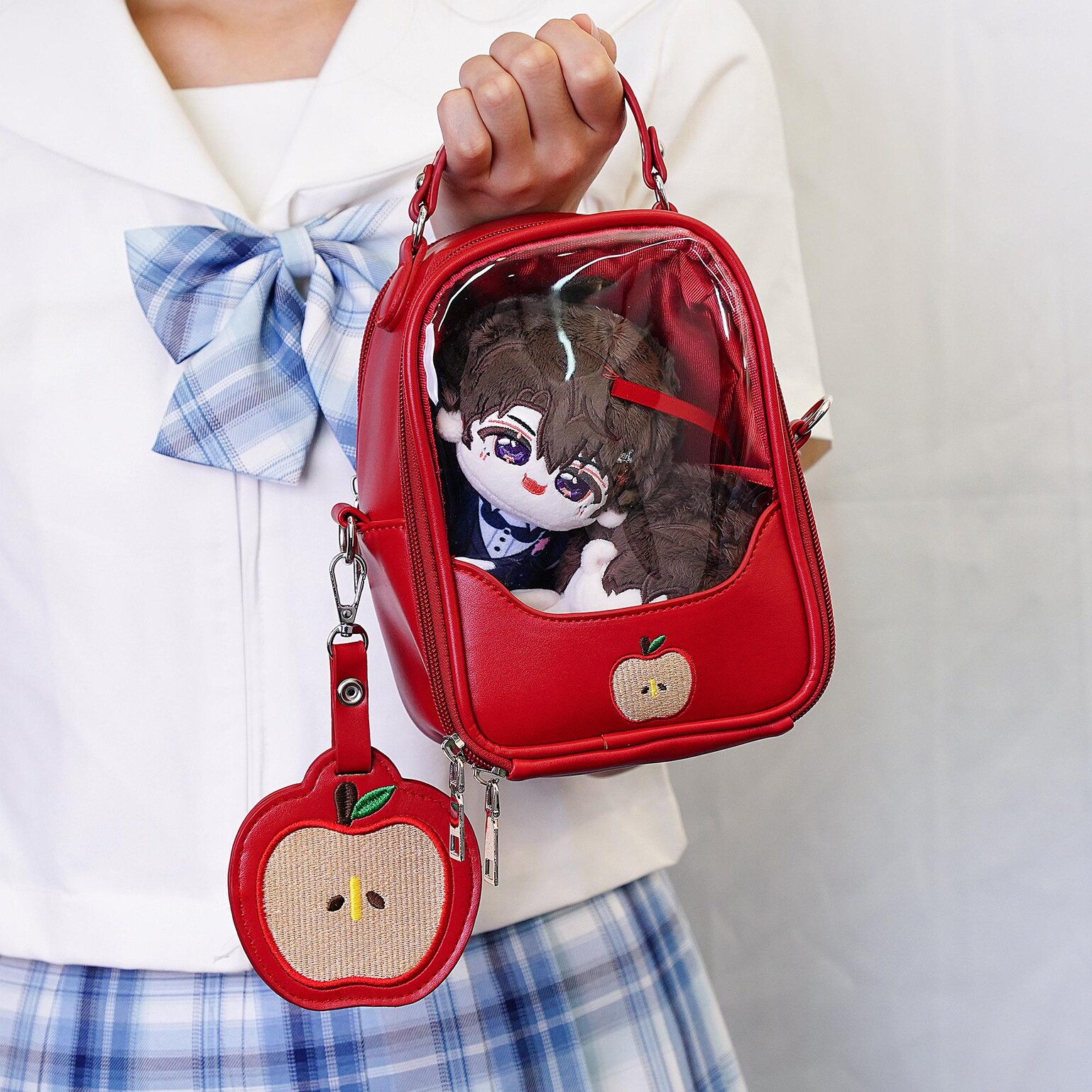 Mini Apple Ita Crossbody Bag with Clear Window for Pin Display Mini Apple Ita Crossbody Bag with Clear Window for Pin Display — crossbody ita bag detail view