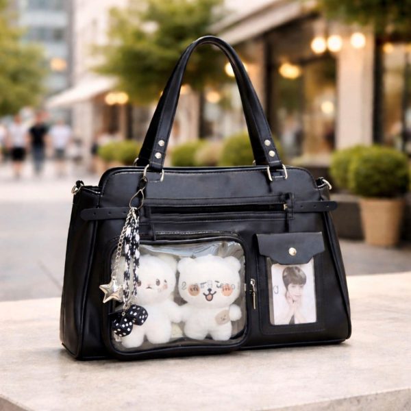 Mini Black Convertible Ita Bag for Pin Display — mini ita bag detail view