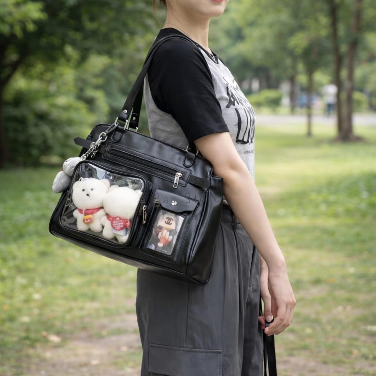 Mini Black Convertible Ita Bag for Pin Display Mini Black Convertible Ita Bag for Pin Display — mini ita bag detail view