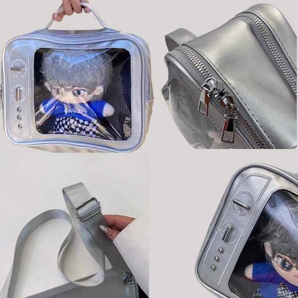 Mini Black Convertible Ita Bag for Plushies and Pins — mini ita bag detail view