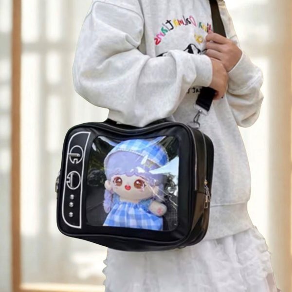 Mini Black Convertible Ita Bag for Plushies and Pins — mini ita bag detail view