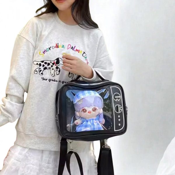 Mini Black Convertible Ita Bag for Plushies and Pins — mini ita bag detail view