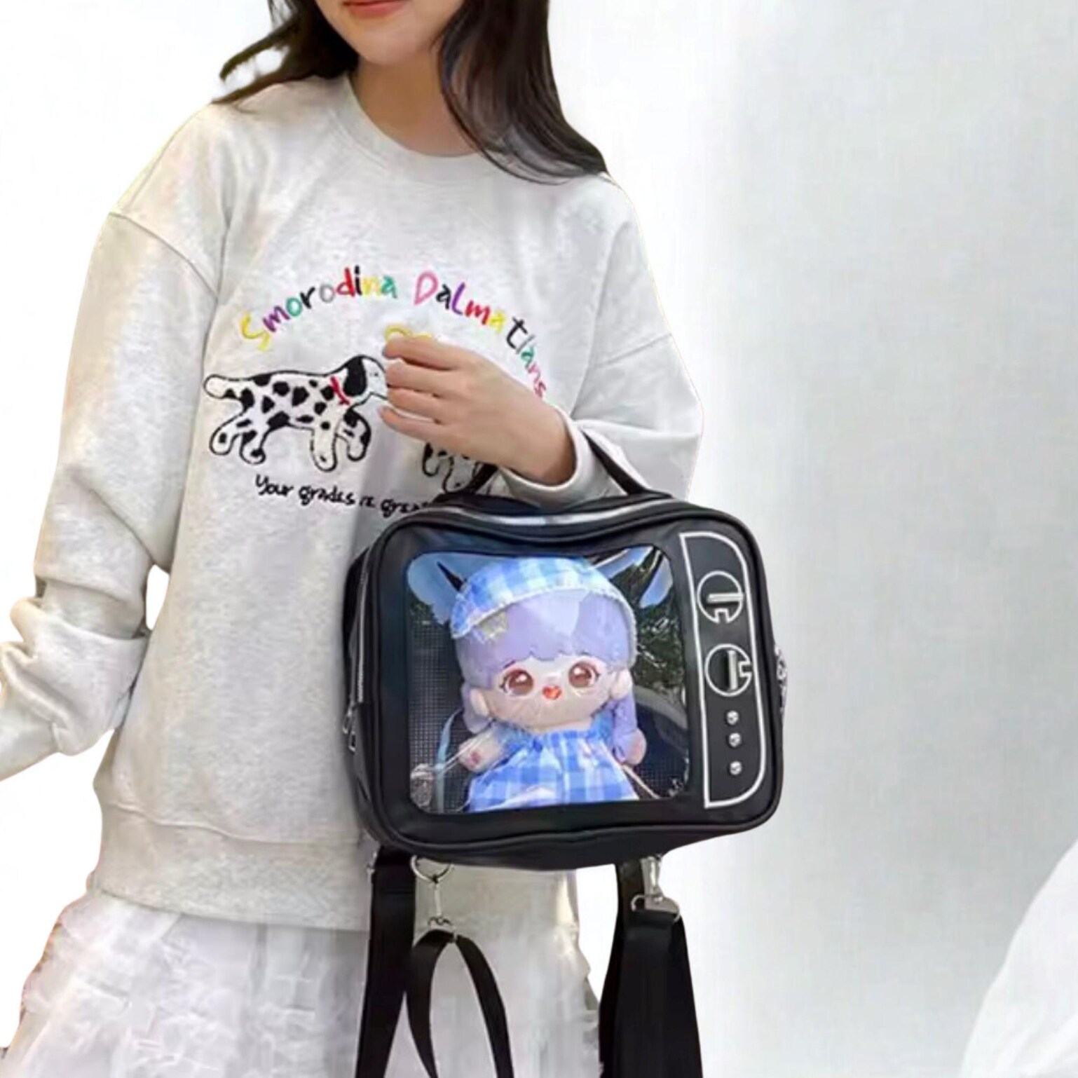 Mini Black Convertible Ita Bag for Plushies and Pins Mini Black Convertible Ita Bag for Plushies and Pins — mini ita bag detail view