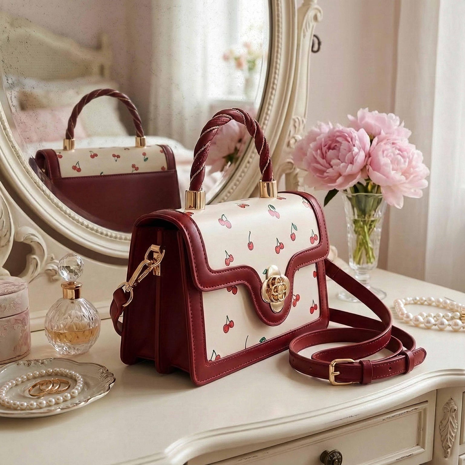 Mini Gold Cherry Crossbody Bag Mini Gold Cherry Crossbody Bag — crossbody ita bag detail view