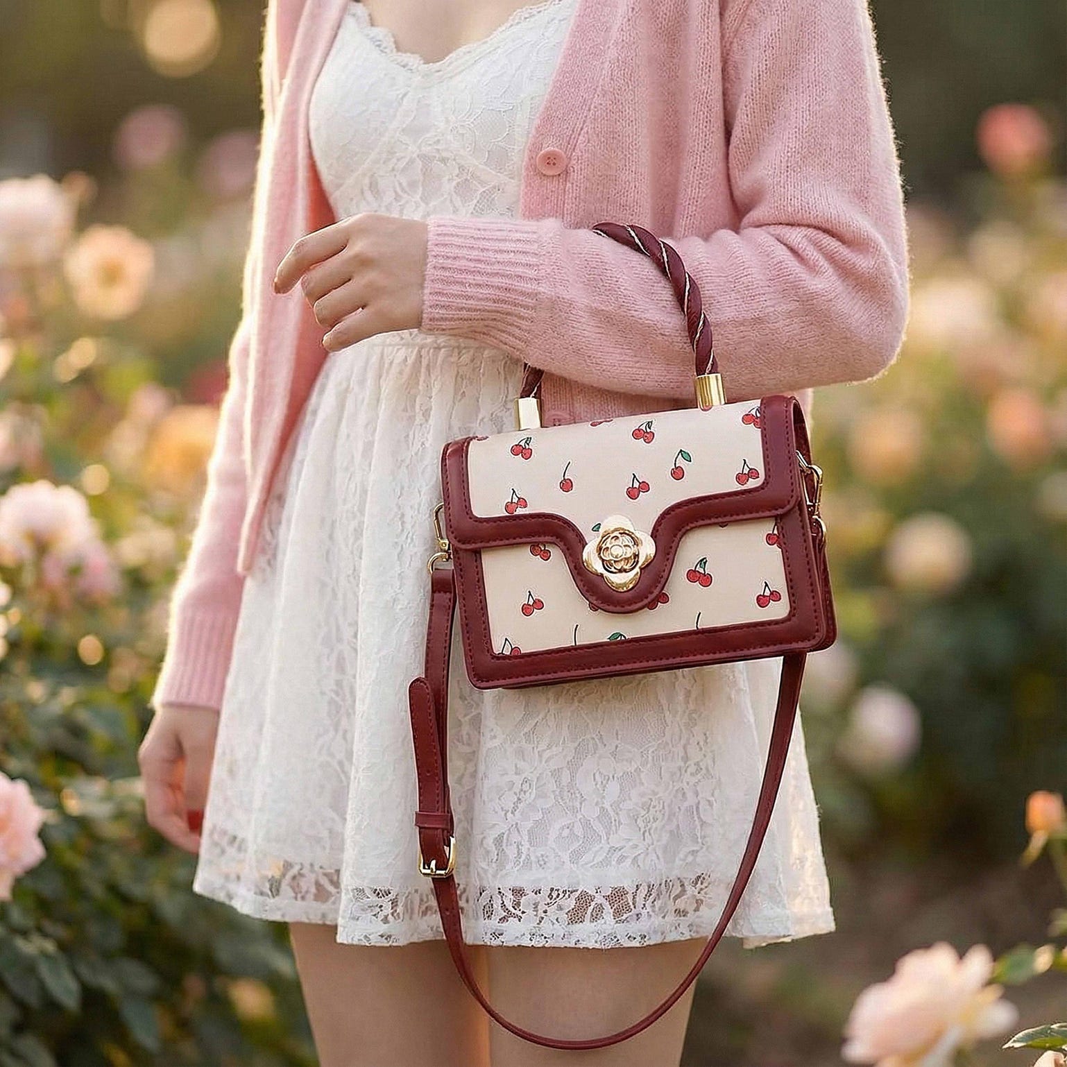 Mini Gold Cherry Crossbody Bag Mini Gold Cherry Crossbody Bag — crossbody ita bag detail view