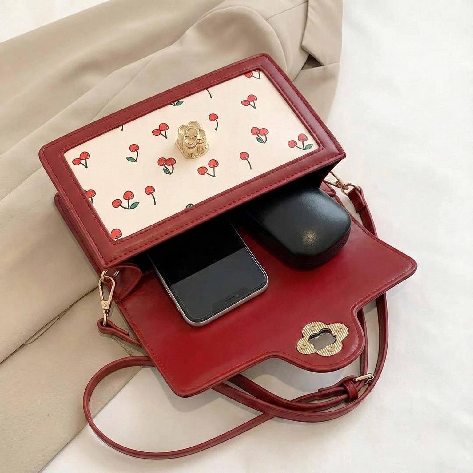 Mini Gold Cherry Crossbody Bag Mini Gold Cherry Crossbody Bag — crossbody ita bag detail view