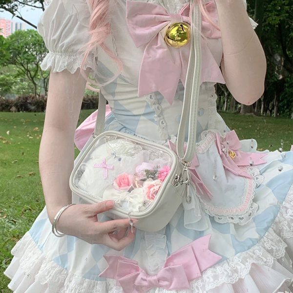 Mini Ita Crossbody Bag with Clear Window for Plushies and Pins — crossbody ita bag detail view