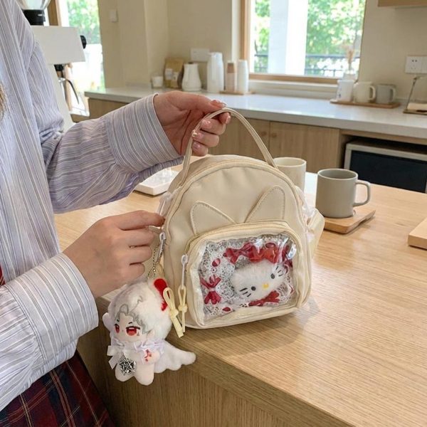Mini Kawaii Ita Shoulder Bag with Clear Window for Plushies and Pins — crossbody ita bag detail view