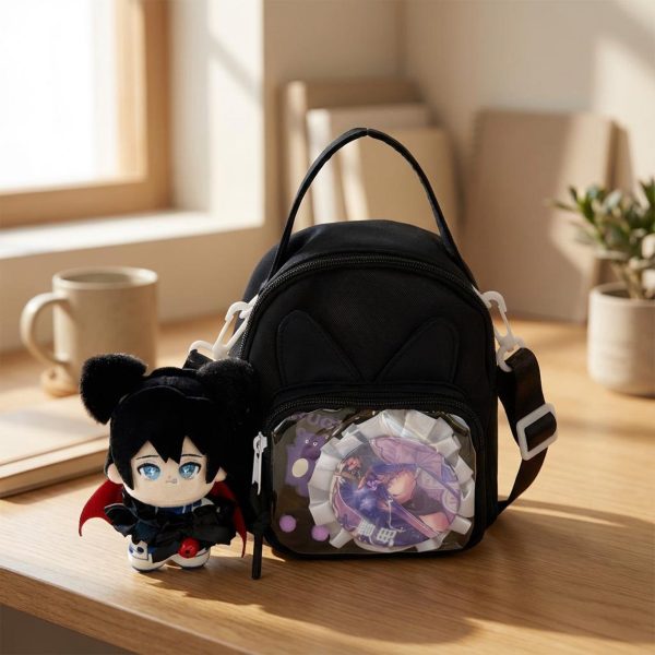 Mini Kawaii Ita Shoulder Bag with Clear Window for Plushies and Pins — crossbody ita bag detail view