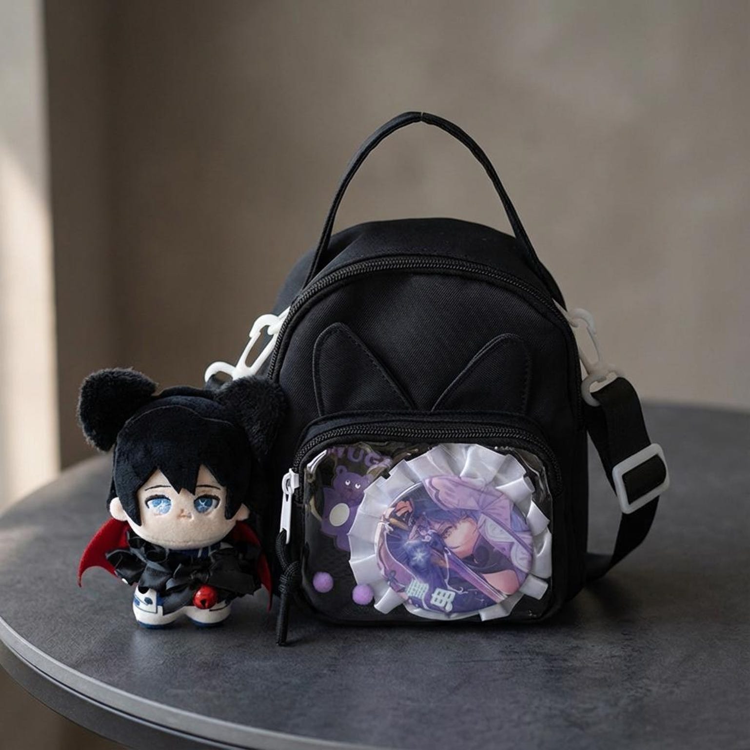 Mini Kawaii Ita Shoulder Bag with Clear Window for Plushies and Pins Mini Kawaii Ita Shoulder Bag with Clear Window for Plushies and Pins — crossbody ita bag detail view