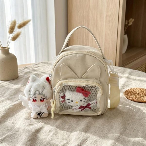Mini Kawaii Ita Shoulder Bag with Clear Window for Plushies and Pins — crossbody ita bag detail view