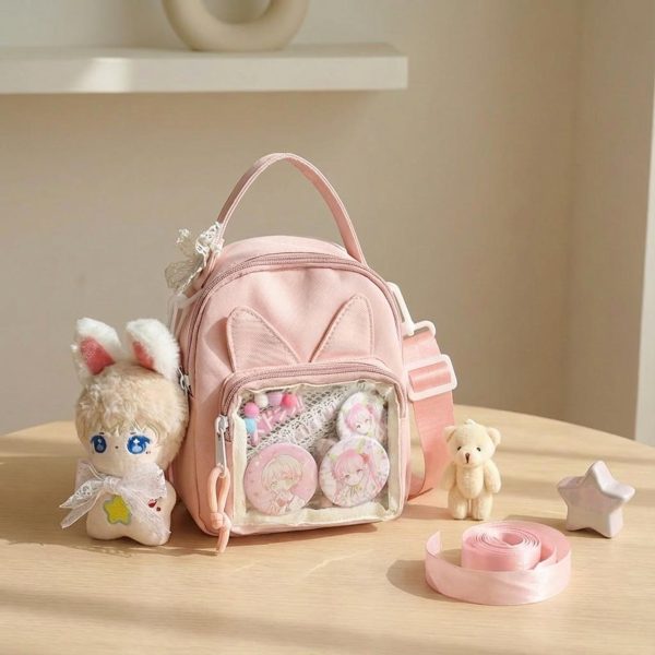 Mini Kawaii Ita Shoulder Bag with Clear Window for Plushies and Pins — crossbody ita bag with clear display window