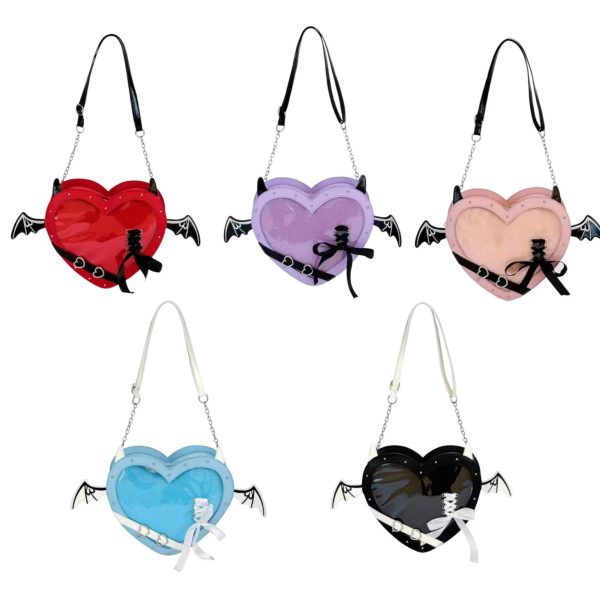 Mini Pink Heart Convertible Ita Bag for Pin Display — mini ita bag detail view