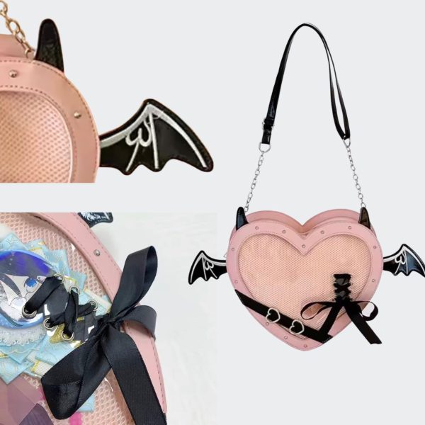 Mini Pink Heart Convertible Ita Bag for Pin Display — mini ita bag detail view