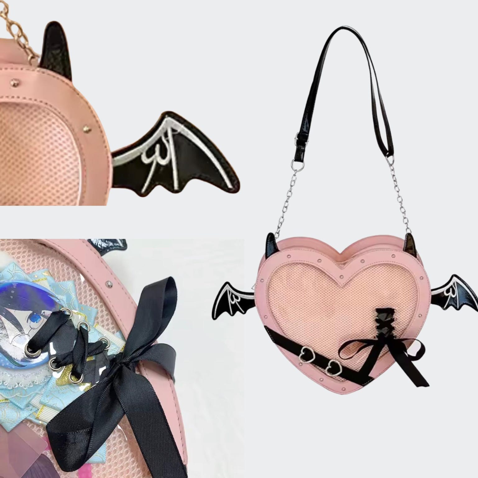 Mini Pink Heart Convertible Ita Bag for Pin Display Mini Pink Heart Convertible Ita Bag for Pin Display — mini ita bag detail view