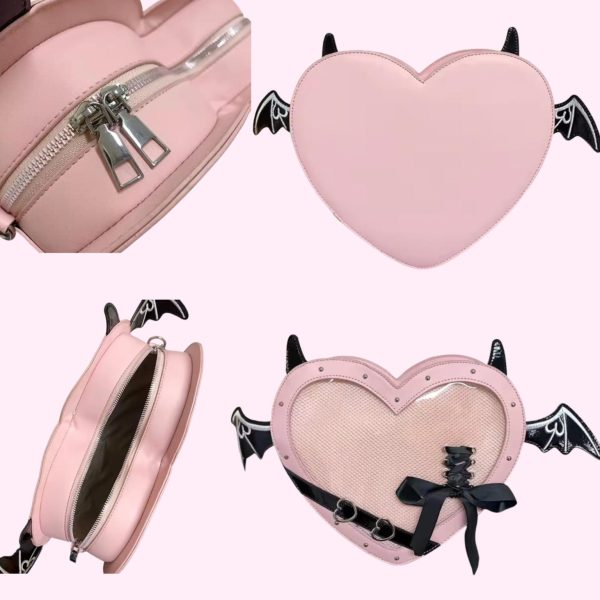 Mini Pink Heart Convertible Ita Bag for Pin Display — mini ita bag detail view