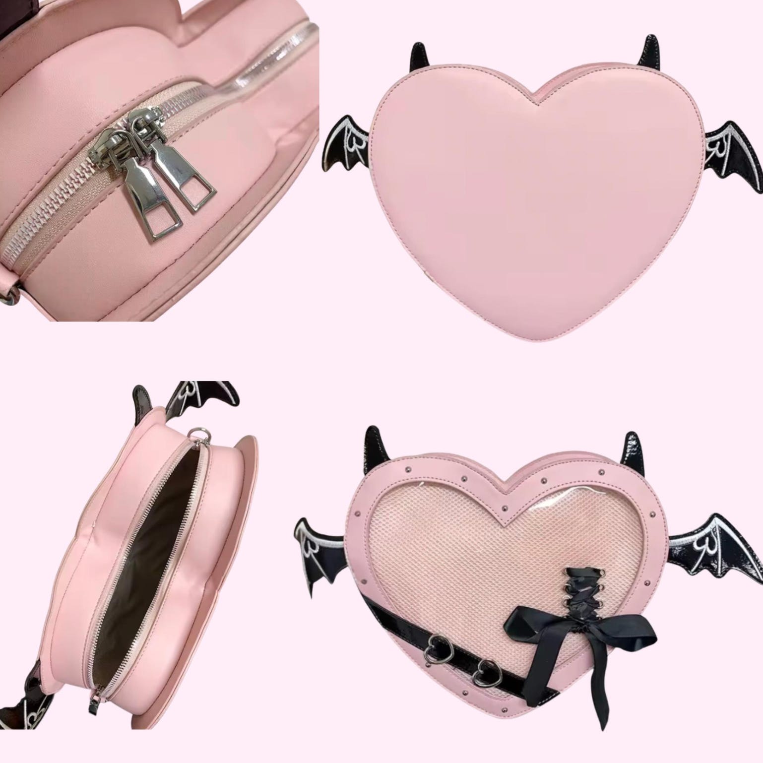 Mini Pink Heart Convertible Ita Bag for Pin Display Mini Pink Heart Convertible Ita Bag for Pin Display — mini ita bag detail view