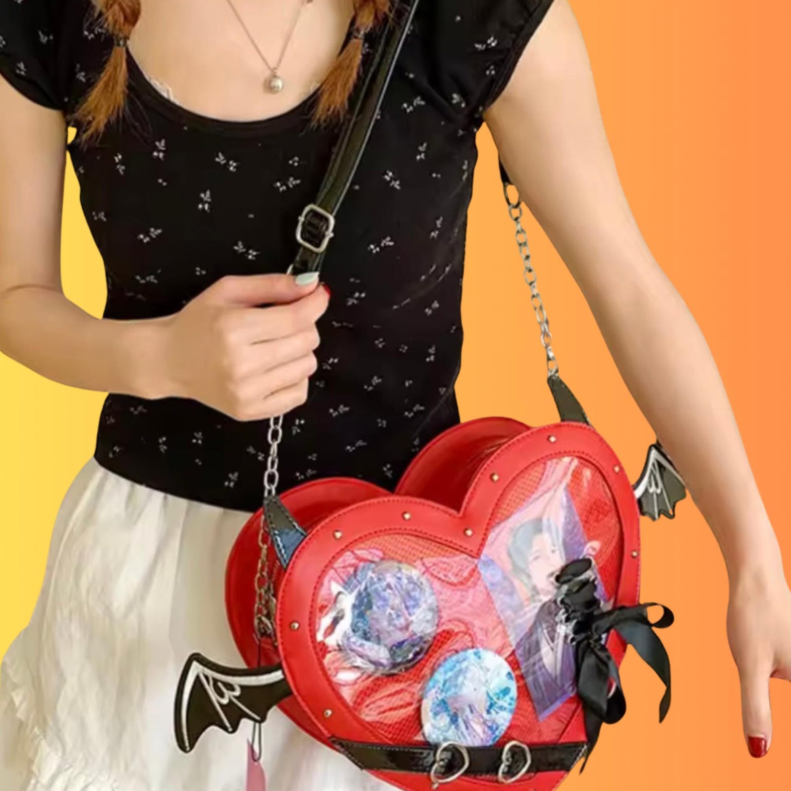 Mini Pink Heart Convertible Ita Bag for Pin Display Mini Pink Heart Convertible Ita Bag for Pin Display — mini ita bag detail view