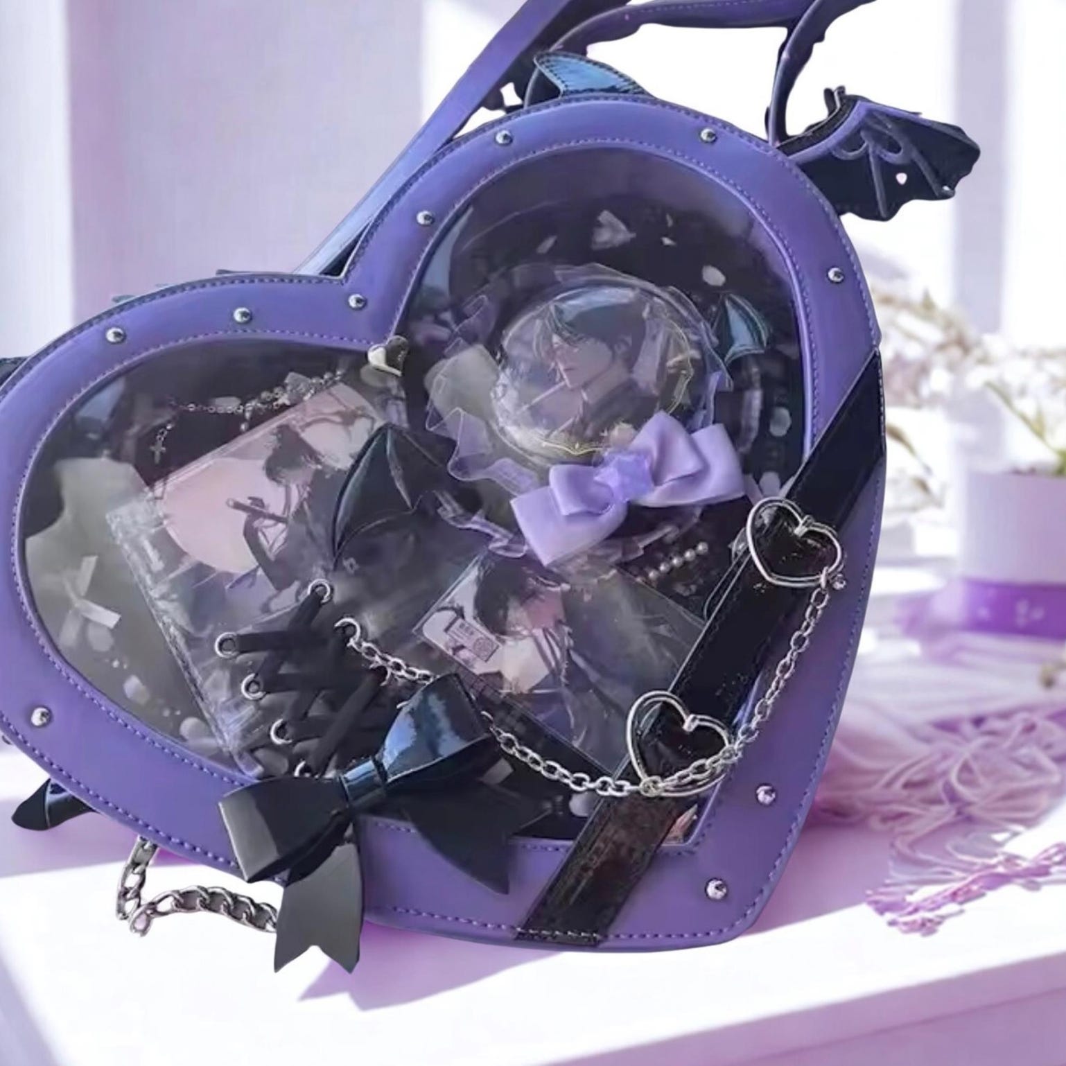 Mini Pink Heart Convertible Ita Bag for Pin Display Mini Pink Heart Convertible Ita Bag for Pin Display — mini ita bag detail view