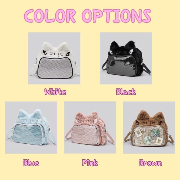 Multicolored Kawaii Ita Shoulder Bag with Clear Window for Plushies and Pins — crossbody ita bag detail view