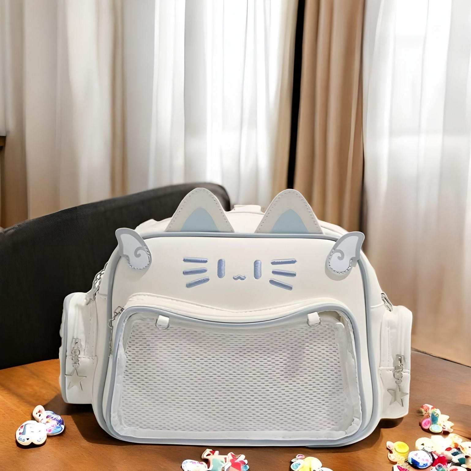 Pastel Cat Ita Shoulder Bag for Pin Display Pastel Cat Ita Shoulder Bag for Pin Display — crossbody ita bag detail view