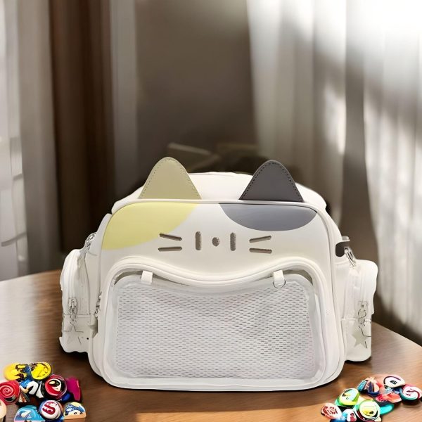 Pastel Cat Ita Shoulder Bag for Pin Display — crossbody ita bag detail view