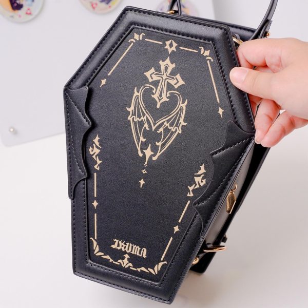 Pastel Gothic Ita Crossbody Bag with Clear Window for Pin Display — crossbody ita bag detail view