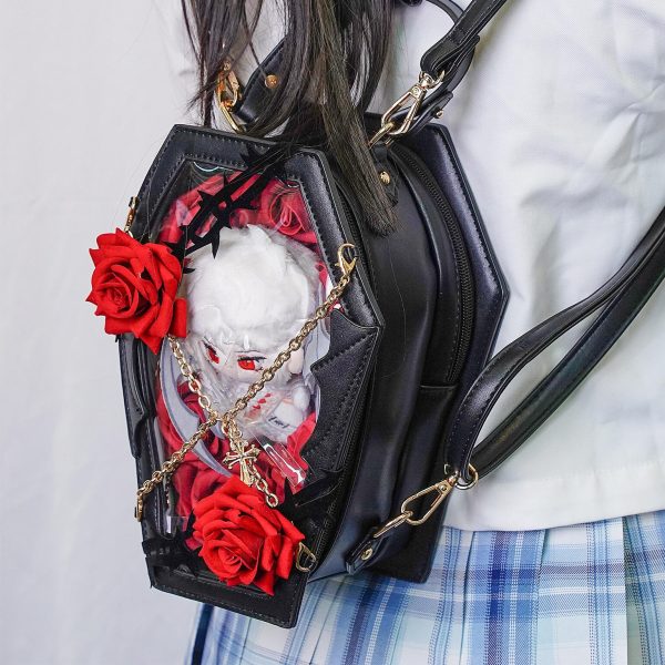 Pastel Gothic Ita Crossbody Bag with Clear Window for Pin Display — crossbody ita bag detail view