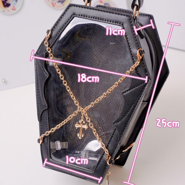 Pastel Gothic Ita Crossbody Bag with Clear Window for Pin Display — crossbody ita bag detail view