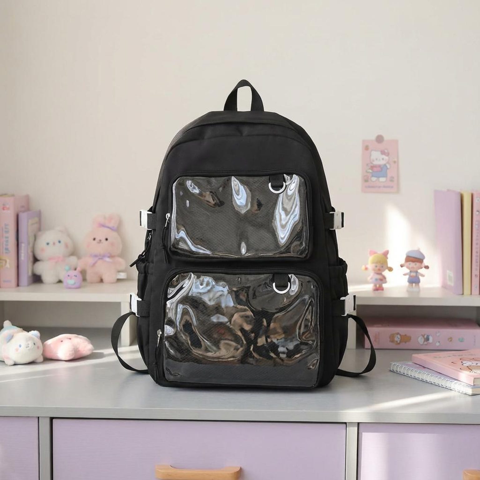 Pastel Ita Backpack with Clear Window for Pin Display Pastel Ita Backpack with Clear Window for Pin Display — ita backpack detail view