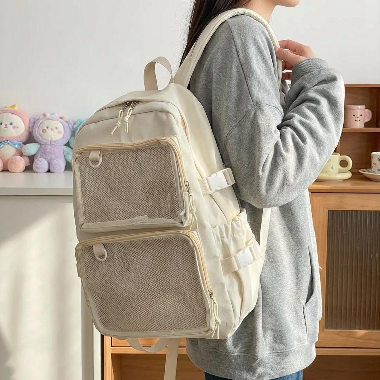 Pastel Ita Backpack with Clear Window for Pin Display Pastel Ita Backpack with Clear Window for Pin Display — ita backpack detail view