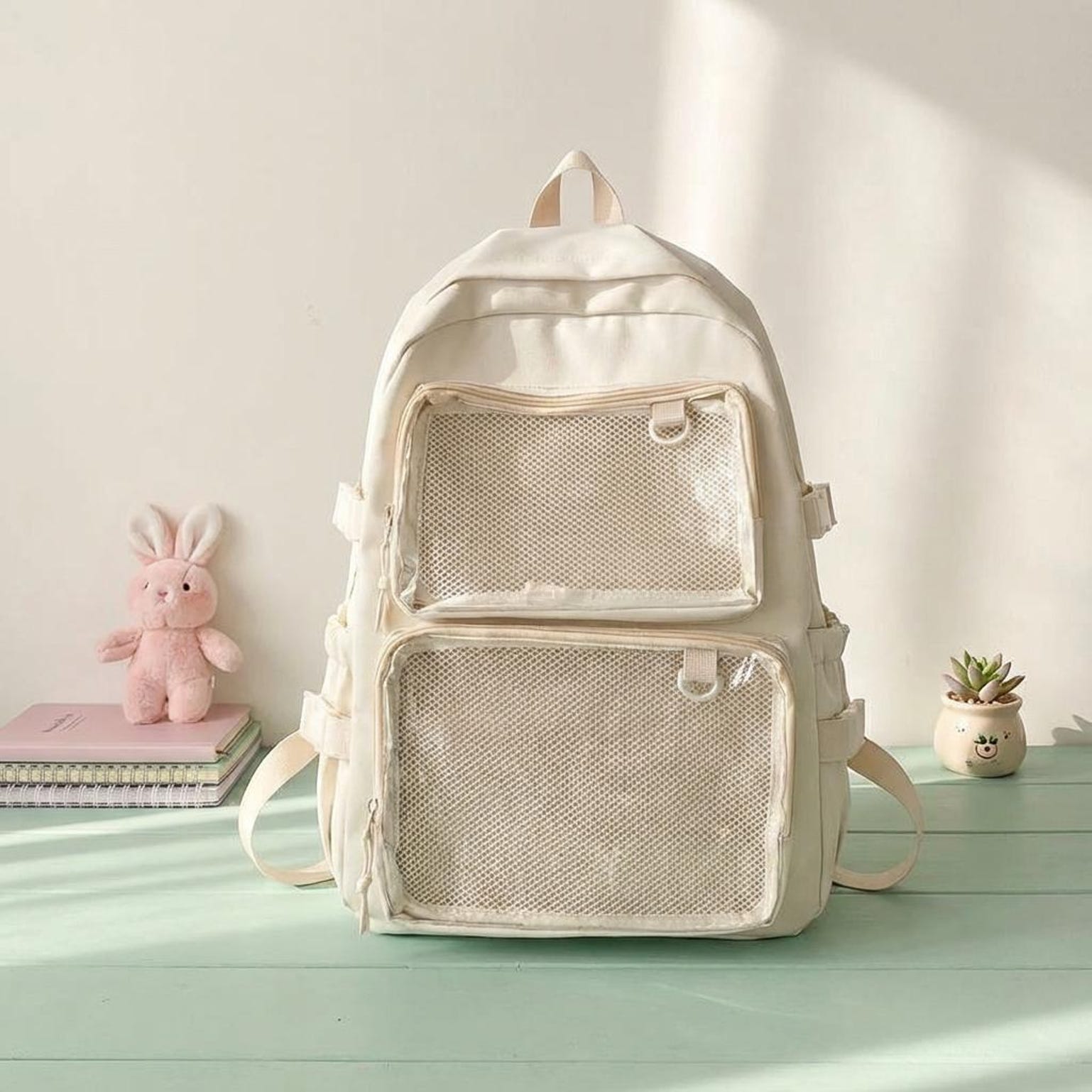 Pastel Ita Backpack with Clear Window for Pin Display Pastel Ita Backpack with Clear Window for Pin Display — ita backpack detail view