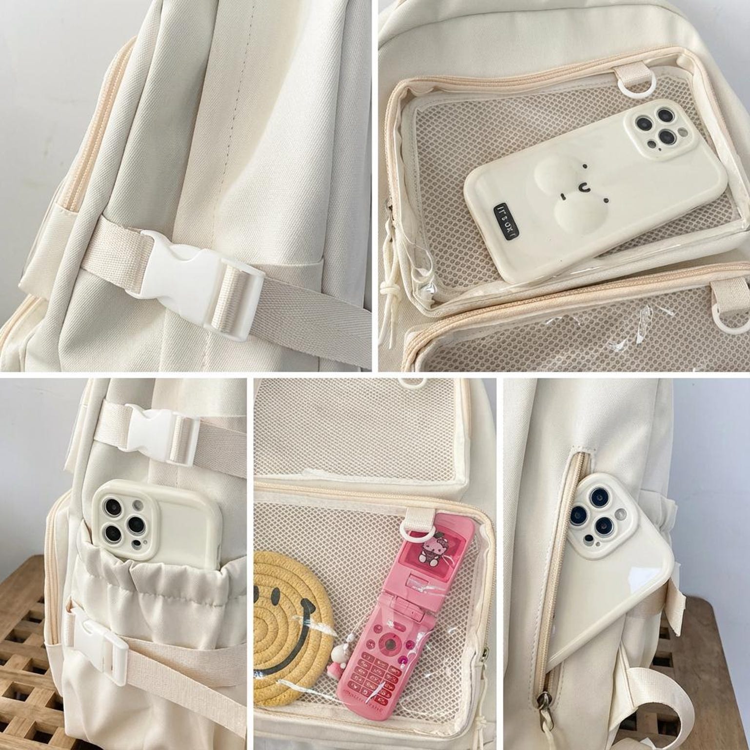 Pastel Ita Backpack with Clear Window for Pin Display Pastel Ita Backpack with Clear Window for Pin Display — ita backpack detail view