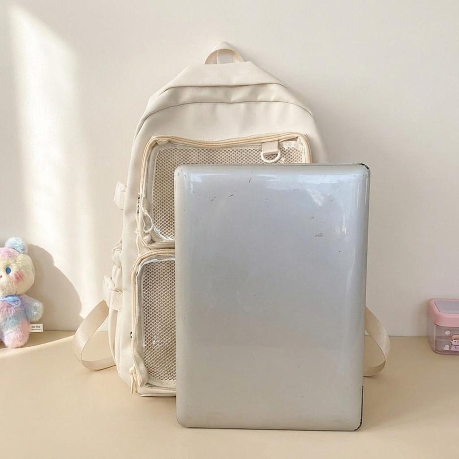 Pastel Ita Backpack with Clear Window for Pin Display Pastel Ita Backpack with Clear Window for Pin Display — ita backpack detail view