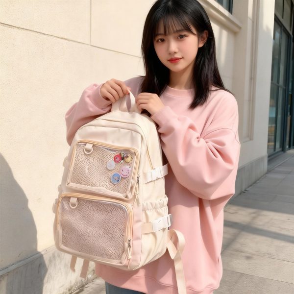 Pastel Ita Tote Bag with Clear Window for Pin Display — ita tote bag detail view