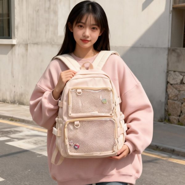 Pastel Ita Tote Bag with Clear Window for Pin Display — ita tote bag detail view