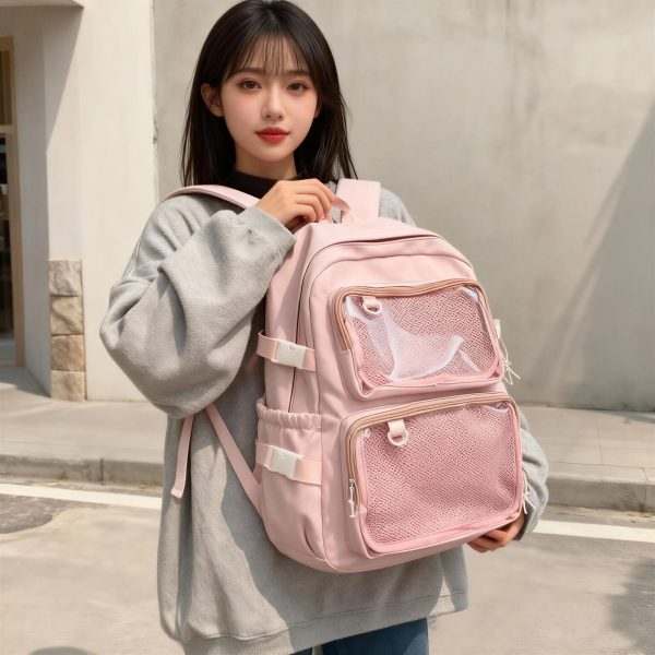 Pastel Ita Tote Bag with Clear Window for Pin Display — ita tote bag detail view