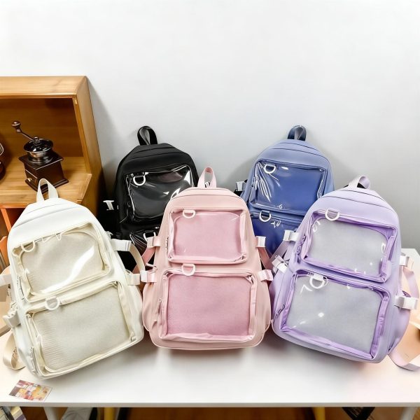 Pastel Ita Tote Bag with Clear Window for Pin Display — ita tote bag detail view