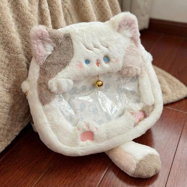 Pastel Kawaii Cat Ita Backpack with Clear Window for Plushies and Pins — ita backpack detail view