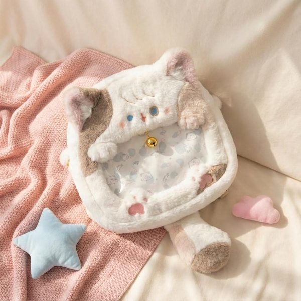 Pastel Kawaii Cat Ita Backpack with Clear Window for Plushies and Pins — ita backpack detail view