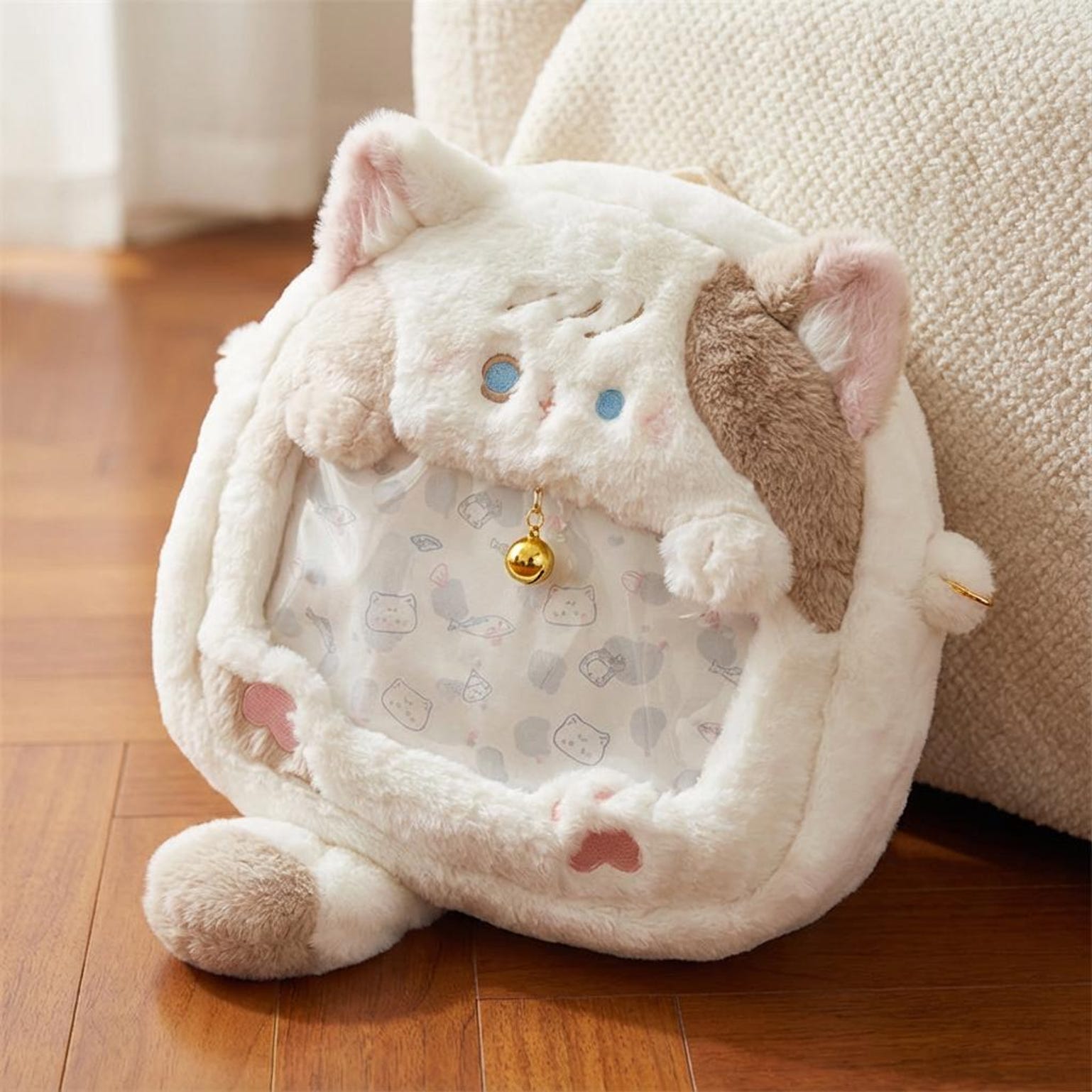 Pastel Kawaii Cat Ita Backpack with Clear Window for Plushies and Pins Pastel Kawaii Cat Ita Backpack with Clear Window for Plushies and Pins — ita backpack with clear display window
