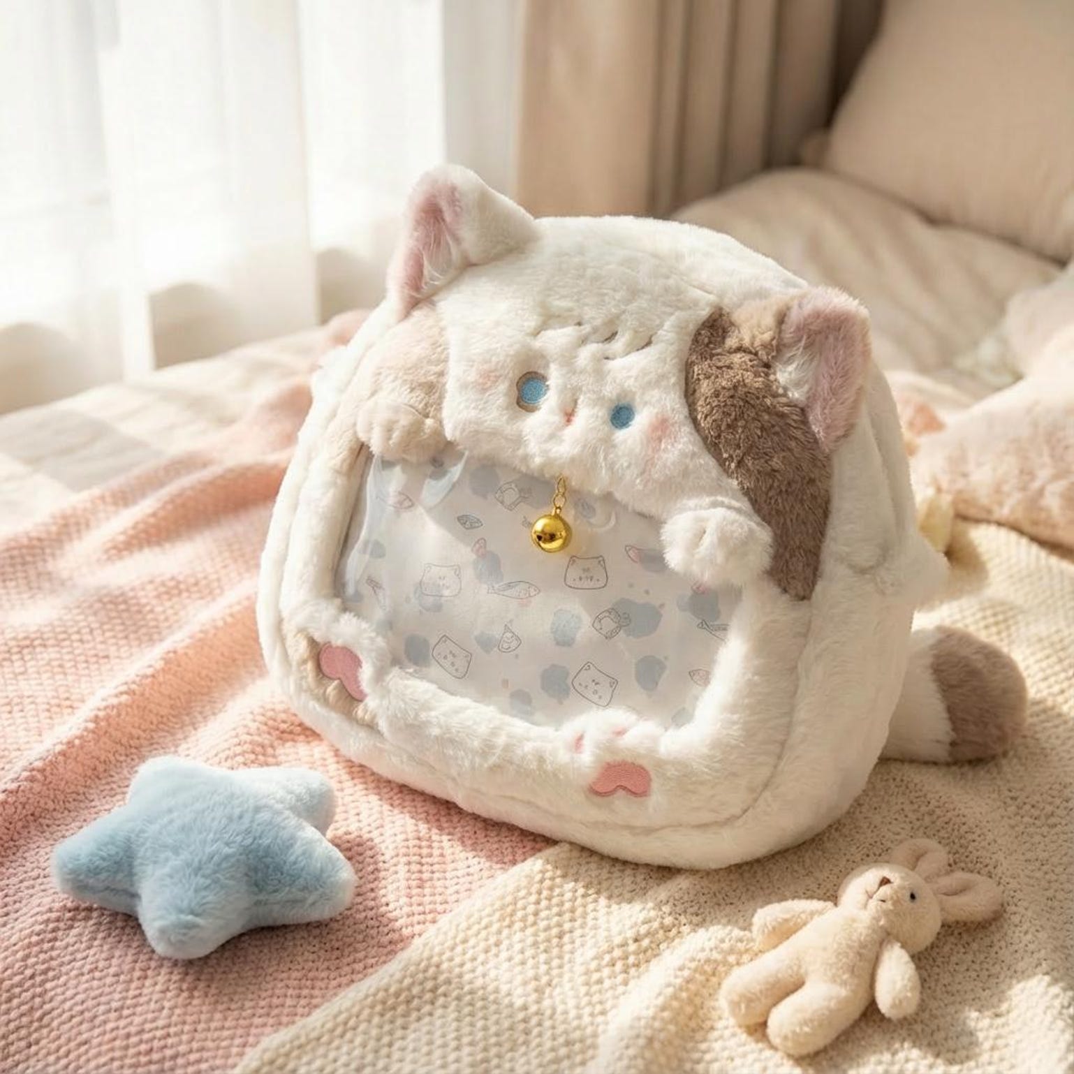 Pastel Kawaii Cat Ita Backpack with Clear Window for Plushies and Pins Pastel Kawaii Cat Ita Backpack with Clear Window for Plushies and Pins — ita backpack detail view