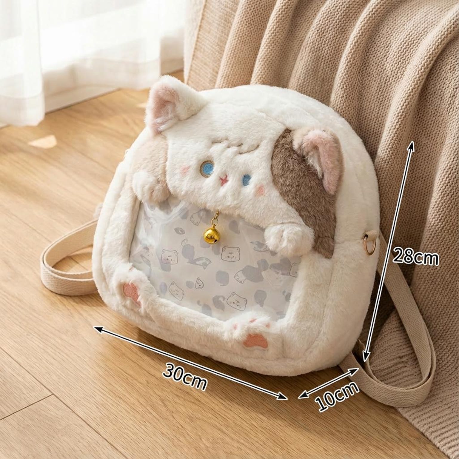 Pastel Kawaii Cat Ita Backpack with Clear Window for Plushies and Pins Pastel Kawaii Cat Ita Backpack with Clear Window for Plushies and Pins — ita backpack detail view