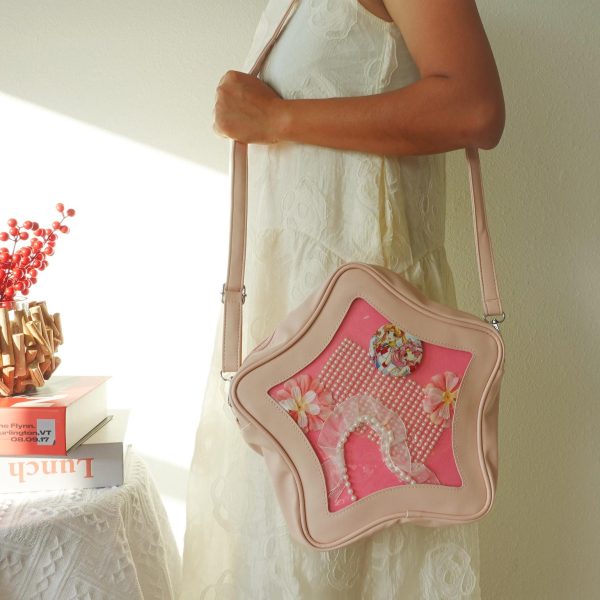 Pastel Kawaii Convertible Ita Bag with Clear Window for Plushies and Pins — ita bag detail view