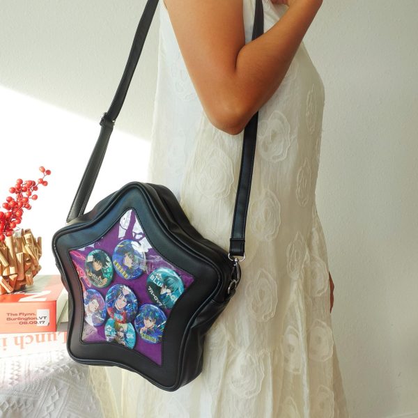 Pastel Kawaii Convertible Ita Bag with Clear Window for Plushies and Pins — ita bag detail view